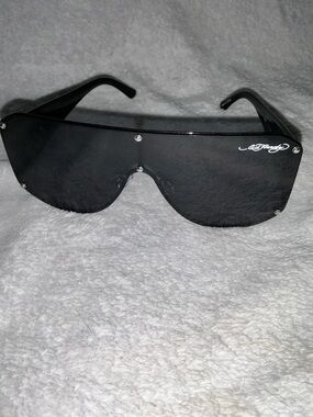 Ed Hardy Black Shield Sunglasses with Silver Accents